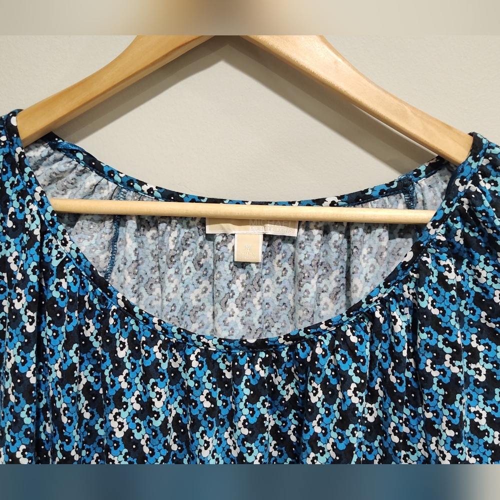 Michael Kors Women's Long Sleeve Blue Floral Top Blouse, Size Medium - Picture 3 of 8